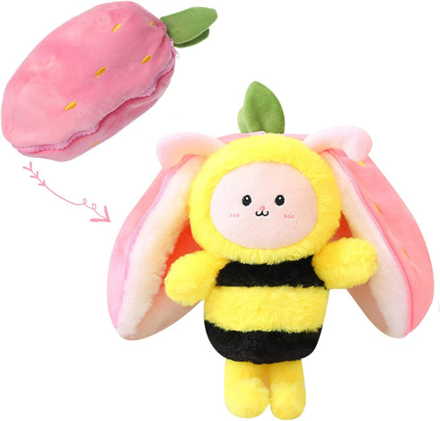 MIAODAM Bee Plush Toy, 11.8" Bee Stuffed Animal, Strawberry Turn Into Stuffed Bee Plush, Soft Plush Doll Birthday Party, Christmas, Valentine Gift...