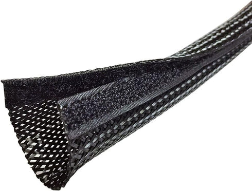 Electriduct 2" Side Entry Cable Wrap Braided Sleeving with Hook & Loop Fastener - 10 Feet (Black)...