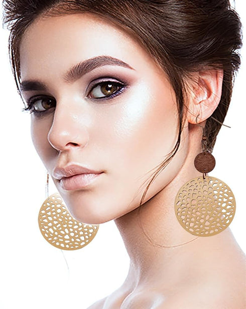 12 Pairs Boho Vintage Geometric Round Earrings Wooden Leather Earrings Ethnic Style Vintage Sunflower Earrings Christmas Earrings for Women...