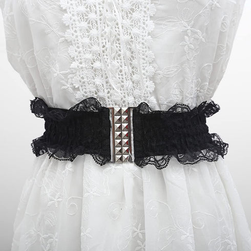 Women Elastic Wide Belt Lace Stretchy Wide Waist Dress Belt Fashion Cinch Stretch Waistband Retro Trendy Ladies Belt Black Wrap Waist Belt, 63x8cm...