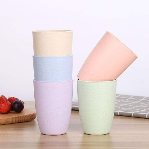 LuckyZone Wheat Straw Unbreakable Cup (12 oz) - Reusable Drinking Glasses Set of 5 - Dishwasher Safe Tumbler - BPA Free & Eco-Friendly (5Pcs)...