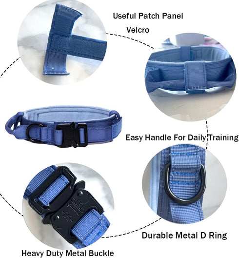 Tactical Dog Collar Military Dog Collar Adjustable Nylon Dog Collar Heavy Duty Metal Buckle with Handle for Dog Training (Dark blue,M)...