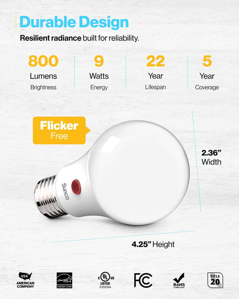 Sunco Lighting - 6 Pack A19 LED Dusk to Dawn Bulb for Home Residential Porch Patio Driveway Decorated Ambient Outdoor Twilight, 9W Equivalent to 6...