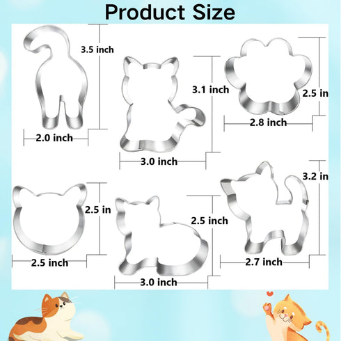 Kitty Cat Cookie Cutter Set-6 Piece-Cat Face, Kitty Butt, Kitty Cat Paw and 3 Cute Shapes Kitty Cat Body Cookie Cutters Molds for Kitty Cat Themed...