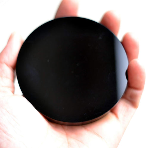 Black Obsidian Scrying Mirror Round Smooth Natural Crystal Polished Diameter 3 inch / 80mm...