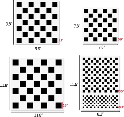 Checks Stencils, 4 Pcs Checkerboard Stencils Square Shape Stencils Assorted Sizes Reusable Mylar Plastic Templates for Painting on Wood Pillows Wa...