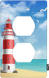 Red Lighthouse Outlet Covers Beach Blue Ocean Sunny Sky Clouds Seagull Nautical Coast 1-Gang Plug Cover Light Switch Covers Standard Size Duplex W...