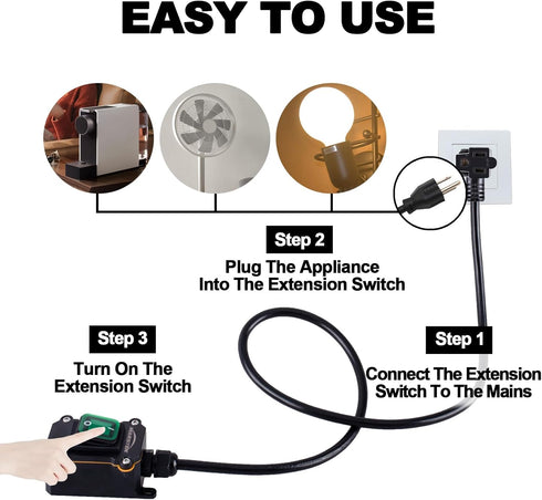 Heavy Duty Waterproof Extension Cord with On/Off Switch,Inline Cord Switch with 3-ft 16AWG Cable Piggyback Plug(3-Pronged),AC/DC 20A-125V,16A-250V...