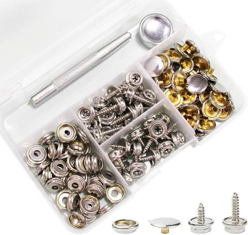 Snaps Kit for Boat Cover, 120pcs Canvas Screws Snaps Buttons Tool Marine Grade Sewing Fastener with 2Pcs Setting Tool...