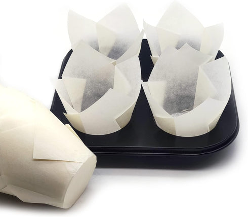 Standard Tulip Baking Cups, Unbleached Greaseproof Muffin Cupcake Liners, 50-count (White)...