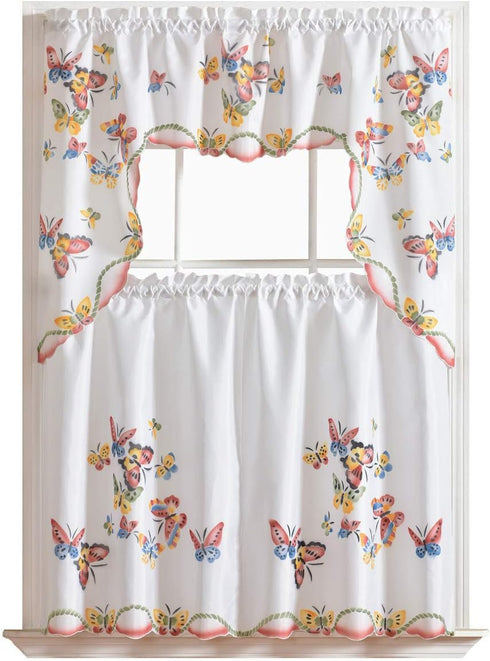 GOHD - 3pcs Kitchen Curtain/Cafe Curtain Set, Air-Brushed by Hand of Flying Butterfly Design (Swag & 36" Tiers Set)...