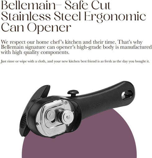 Bellemain Stainless Steel Can Opener – Manual Can Opener For seniors - Ergonomic Smooth edge Can Opener Hand Held Heavy Duty – Easy to use can ope...