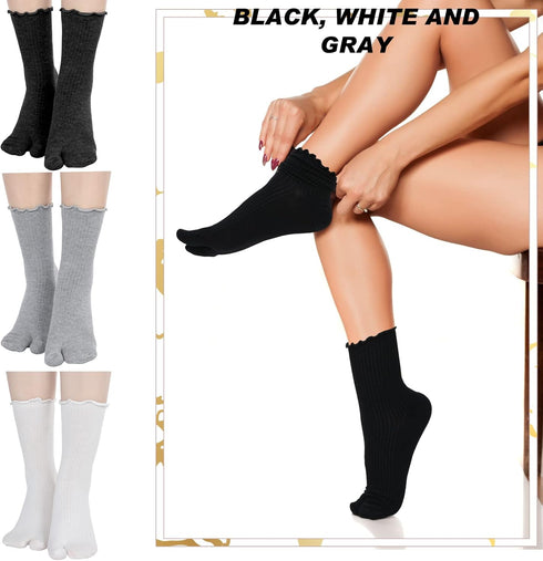Bencailor 6 Pairs Tabi Split Toe Socks Ruffle Frilly Tabi Socks Elastic Cotton Sandal Socks for Men Women...