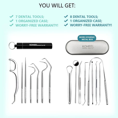 KOHEEL Dental Tools with Metal Case, 8 Count Teeth Cleaning Tools Set, Remove Plaque, Oral Care Hygiene Kit & Toothpicks Pocket Set, Reusable Dent...
