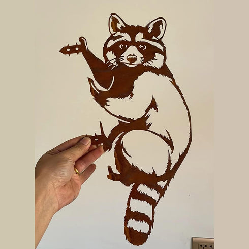 Garden Outdoor Decoration Rusty Metal Wall Art Corten Steel Raccoon Stake Animal Yard Decor Handmade Silhouettes Steel Metal for Yard Lawn Trees F...