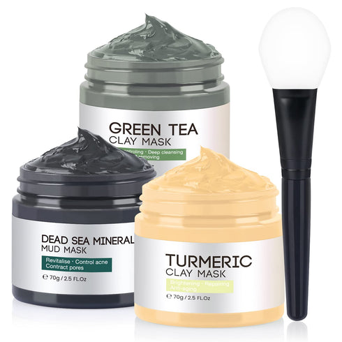 Face Masks Skincare, Turmeric Vitamin C Clay Mask, Green Tea Mask, Dead Sea Mud Mask, Face Mask Skin Care for Deep Cleansing, Women Skin Anti Agin...