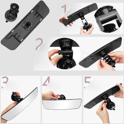 Rear View Mirror,Universal Anti-glare HD Adjustable Car Panoramic Rear View Mirror with Suction Cup(Widen the Field of View-Sector/Trapezoid/Round...
