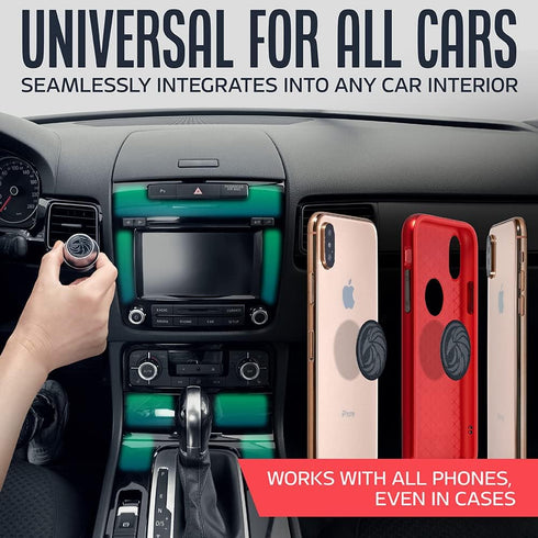 Universal Car Phone Mount Magnetic - All-Metal iPhone Car Mount for Any Smartphone or GPS - Truly One-Handed Cell Phone Holder for Car Dashboard...