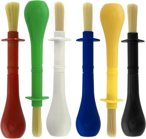 U.S. Art Supply Children's Jumbo Art Brushes Set of 6 - Plastic Handle Round Brushes with Hog Bristles, Stubby Grip - Ideal for Tempera, Poster Pa...