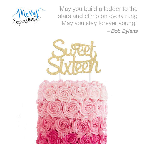 Sweet 16 Cake Topper, 16th Birthday Cake Topper, Happy 16th Sweet Sixteen Cake Topper - Gold by Merry Expressions...