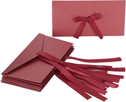 10 Pieces Envelope with Knot 5 Pearl Color for Gift Card of Business Wedding Party Invitation 8.6 * 4.2 Inch Gift Card Envelope with Bow for Chris...