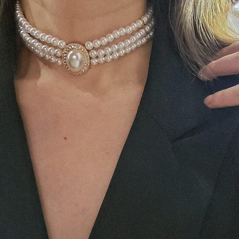 Vintage Dainty Gold Sexy Rhinestones Pearls Chunky Short 1920s Choker Necklace Chain Multilayer Choker Pendant Necklaces Prom Party Bar for Women ...