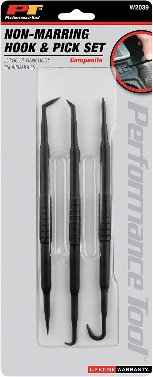 Performance Tool W2039 Mini Pick & Hook Set, 3-Piece with Hooks, Angles, and Straight Tips for O-Ring, Seal/Gasket Removal and Wiring Work...