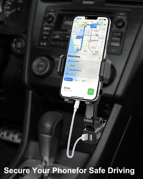 Cigarette Lighter Car Phone Holder Charger, Dual USB Fast Charging Cell Phone Mount for Car Charger with Adjustable Arm & 360° Rotating Car Mount ...