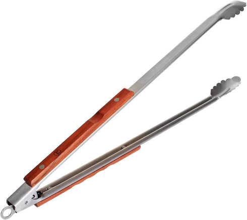Outset QB22 Locking Stainless Steel Grill Tongs Extra Long 22", Rosewood Handles...