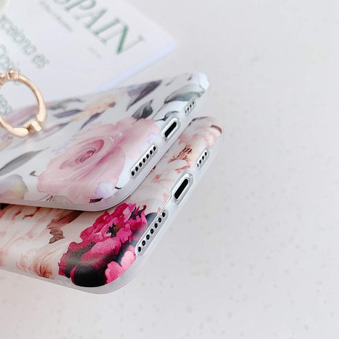 Qokey Compatible with iPhone 11 Case 6.1 inch,Floral Cute Clear for Men Women Girls with 360 Degree Rotating Ring Kickstand Soft TPU Shockproof Co...