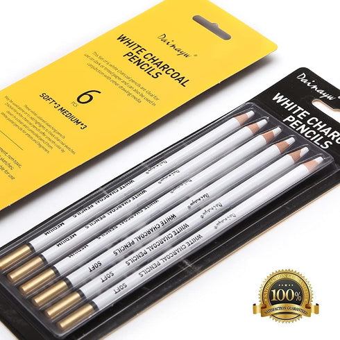 dainayw 6 Pcs White Charcoal Pencils Drawing Set, Professional Smooth Soft & Medium Sketching Pencil Art Supplies for Drawing, Highlighting, Sketc...