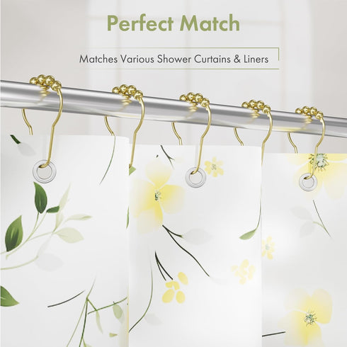 Gold Shower Curtain Hooks, Amazer Shower Curtain Rings Hooks, 12 Pcs Stainless Steel Shower Hooks for Shower Curtain, Rust Proof Shower Curtain Ho...