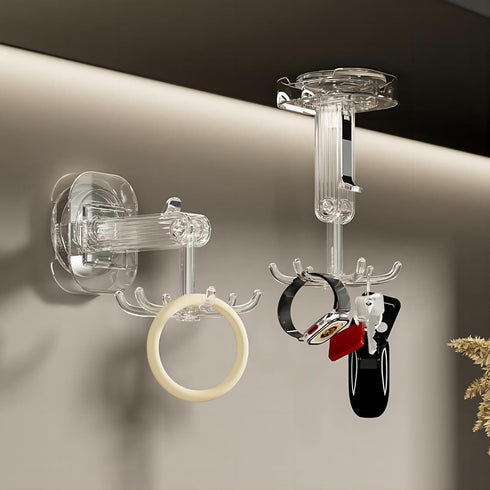 Hanging Utensil Holder Hooks Kitchen Utensil Hanger Wall Mount 360° Rotating Folding Hook Strong suction cup hook Utensil Rack with 6 Hooks for Ki...