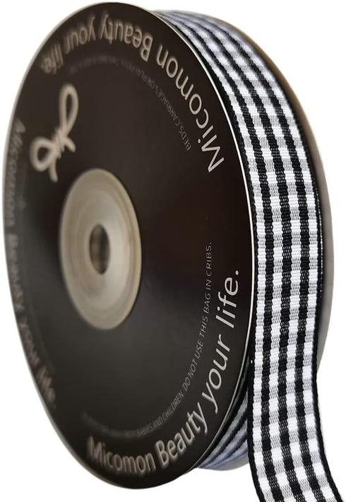 Black and White Wovon Edge Gingham Ribbon 25 Yard Each Roll 100% Polyester (5/8", Black)...