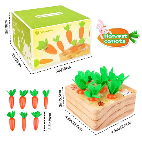 Wooden Educational Toys for 1 2 3 Year Old Boys Girls, Carrots Harvest Montessori Shape Size Matching Game for Fine Motor Skill Preschool Learning...