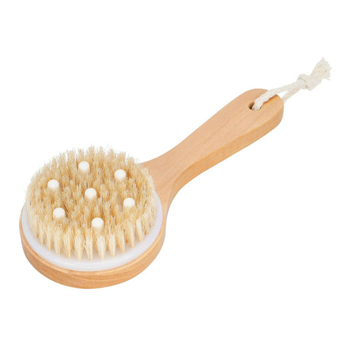 Dog Bath Brush Pet Shampoo Handle Bath Brush with Massage Points Dog Grooming/Washing/Massaging Wooden Brush Natural Bristle Dog Brush Removal Loo...