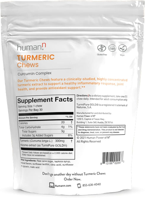 humanN Turmeric Curcumin Chews Supplement – High Absorption Turmeric - Orange Citrus Flavor – from The Makers of SuperBeets, Joint Health, 30 Coun...