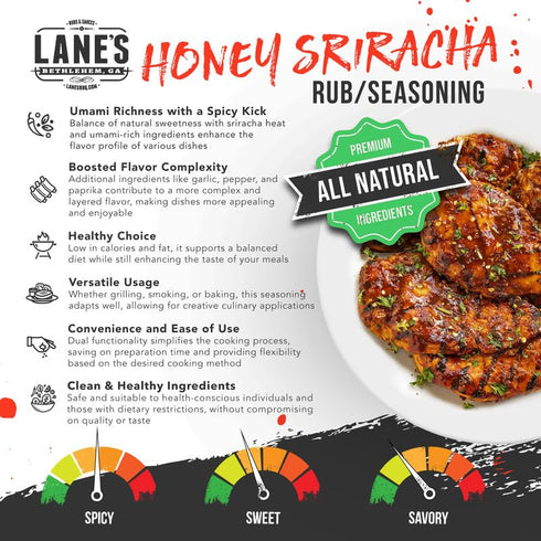 Lane's Honey Sriracha Seasoning, All-Natural Sriracha Powder Seasoning Blend with Garlic & Herb Honey Seasoning for Pork & Meat, Made in USA, 4.6 ...