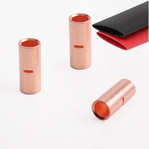 2 Gauge Non-Insulated Butt Connectors 8 PCS 2 Gauge Butt Splice Connectors 2 AWG Butt Splice Uninsulated Crimp Wire Connectors 38mm² Bare Pure Cop...