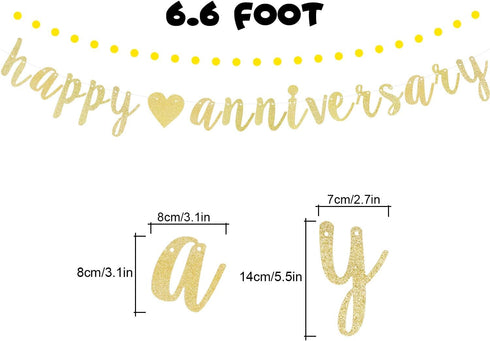 LINGTEER Happy Anniversary Gold Glitter Heart Bunting Banner Perfect for Wedding Anniversary Party Decorations....