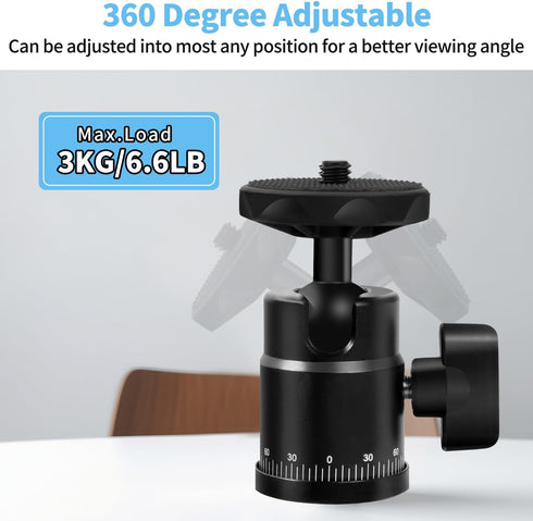HEMMOTOP Tripod Ball Head H28 Black,Ball Head Mount Loading 6.6Lbs,Panorami Tripod Heads for Gopro Cam Camcorder Smartphone Light Microphone DSLR ...