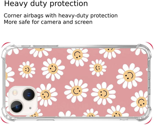 Indie Smile Face Flower Daisy Power Phone Case Compatible with iPhone 13, Hippie Retro 90s Pink Aesthetic Case for Girls Boys Women Men, Unique Tr...