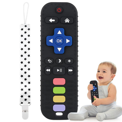 Fu Store 1 Pack Black Silicone Teething Toys for Infant Toddlers Remote Control Shape Teethers for Babies Chew Toys, Relief Soothe Babies Gums Set...