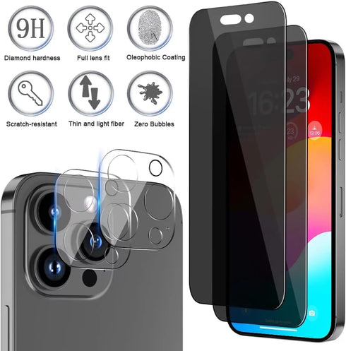 iPhone 15 Pro Max Privacy Screen Protector Tempered Glass with Camera Lens Protector Screen Saver Vidrio Templado Protector de Pantalla iPhone 15 ...