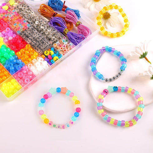 DULEFUN Glow Beads Bracelet Making Kit, Glow in The Dark Pony Beads Letter Beads Heart Beads for Bracelets Jewelry Making Luminous Plastic Glow Be...