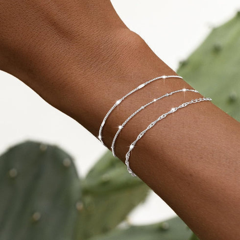 Silver Bracelets for Women, Dainty Stackable Silver Bracelets for Women Trendy Sparkling Waterproof Bracelet Set Gold Adjustable Bracelet Pack Jew...