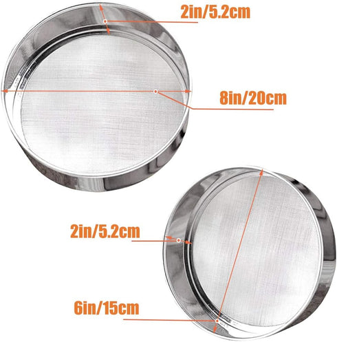 2 Pack Flour Sifter,Stainless Steel Fine Mesh Strainers Flour Sieve,60 Mesh Round Sifter for Baking Cake Bread (6-Inch and 8-Inch)...