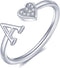 WFYOU Heart Initial Ring for Women Silver Rose Gold Plated Heart Capital Letter Initial Rings Stackable Rings for Women Adjustable Heart Alphabet ...