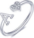 WFYOU Heart Initial Ring for Women Silver Rose Gold Plated Heart Capital Letter Initial Rings Stackable Rings for Women Adjustable Heart Alphabet ...