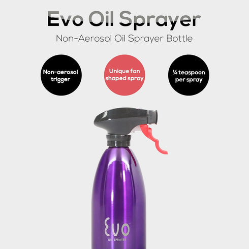 Evo 18/8 Stainless Steel Oil Sprayer, Non-Aerosol for Olive Oil, Cooking Oils, and Vinegars, Purple, 16-Ounce Capacity...
